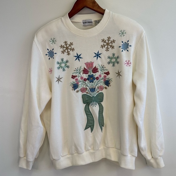 Alfred Dunner Sweaters - Winter Snowflake White Crewneck Alfred Dunner 90s Vintage A Women Size Large